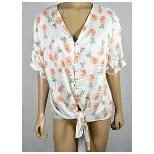 Beach Lunch Lounge Pineapple Button Up Blouse Size M 100% Viscose
